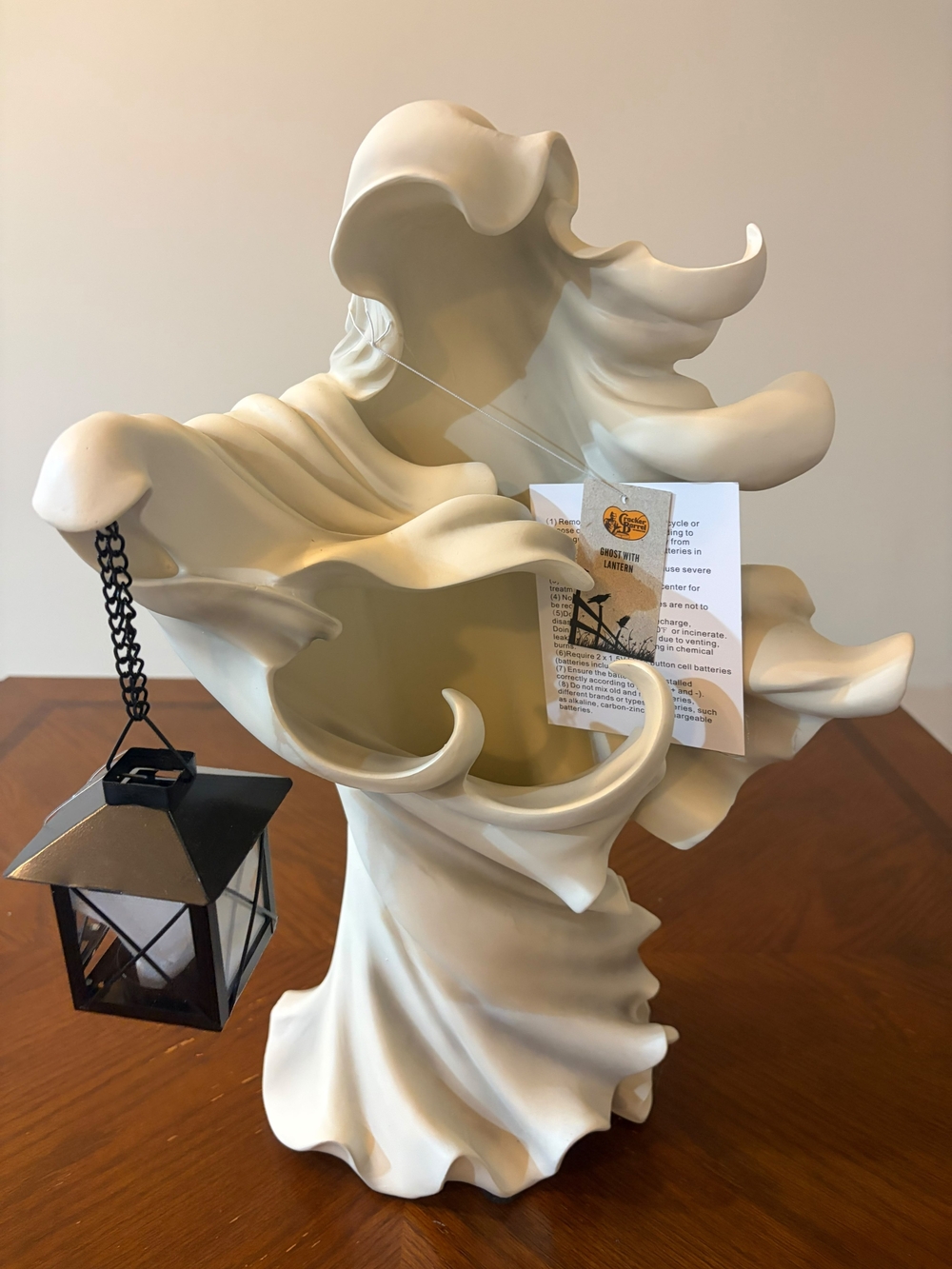 Cracker Barrel White Ghost Sculpture with Black Lantern